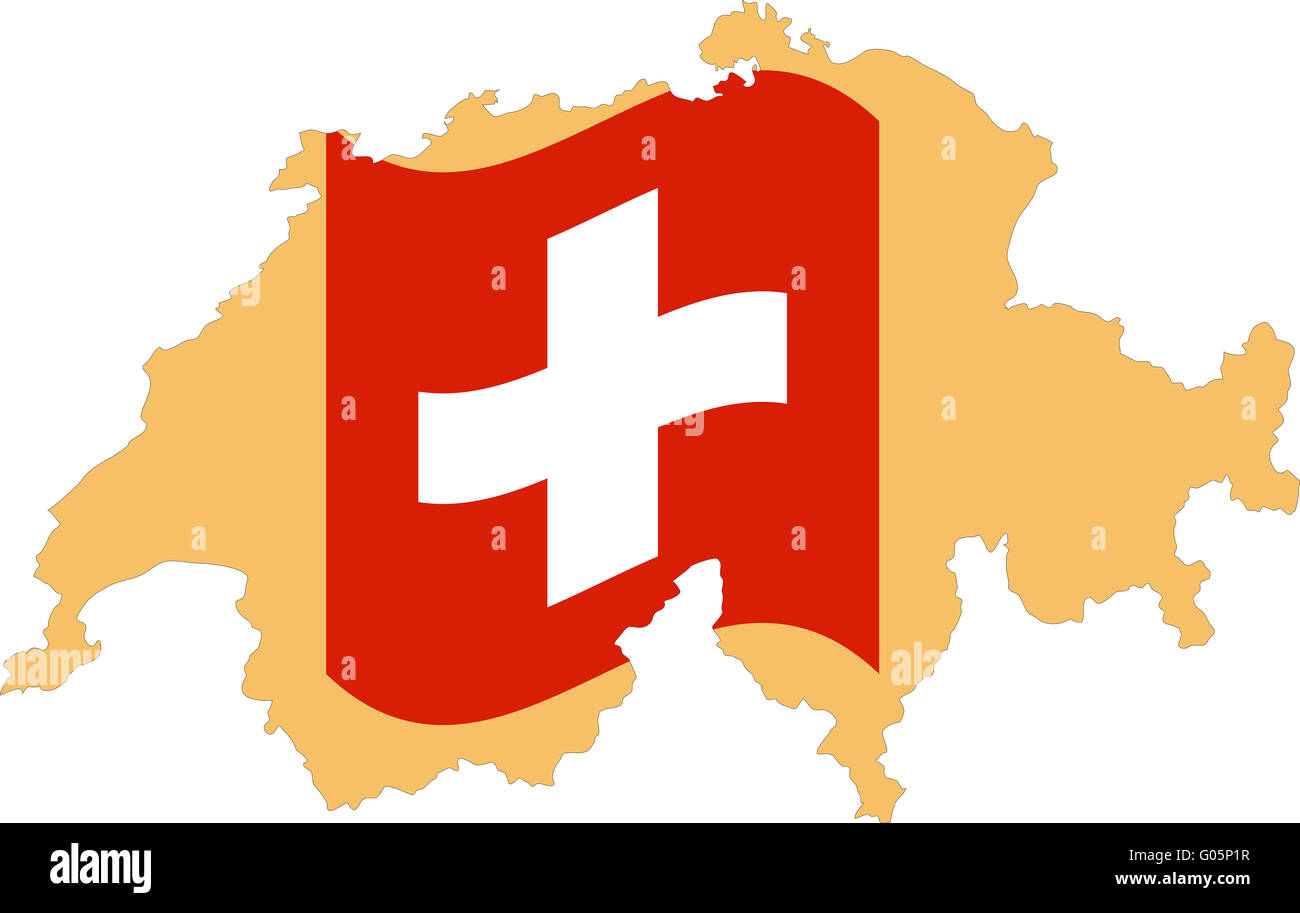 Mappa e Bandiera della Svizzera Foto Stock