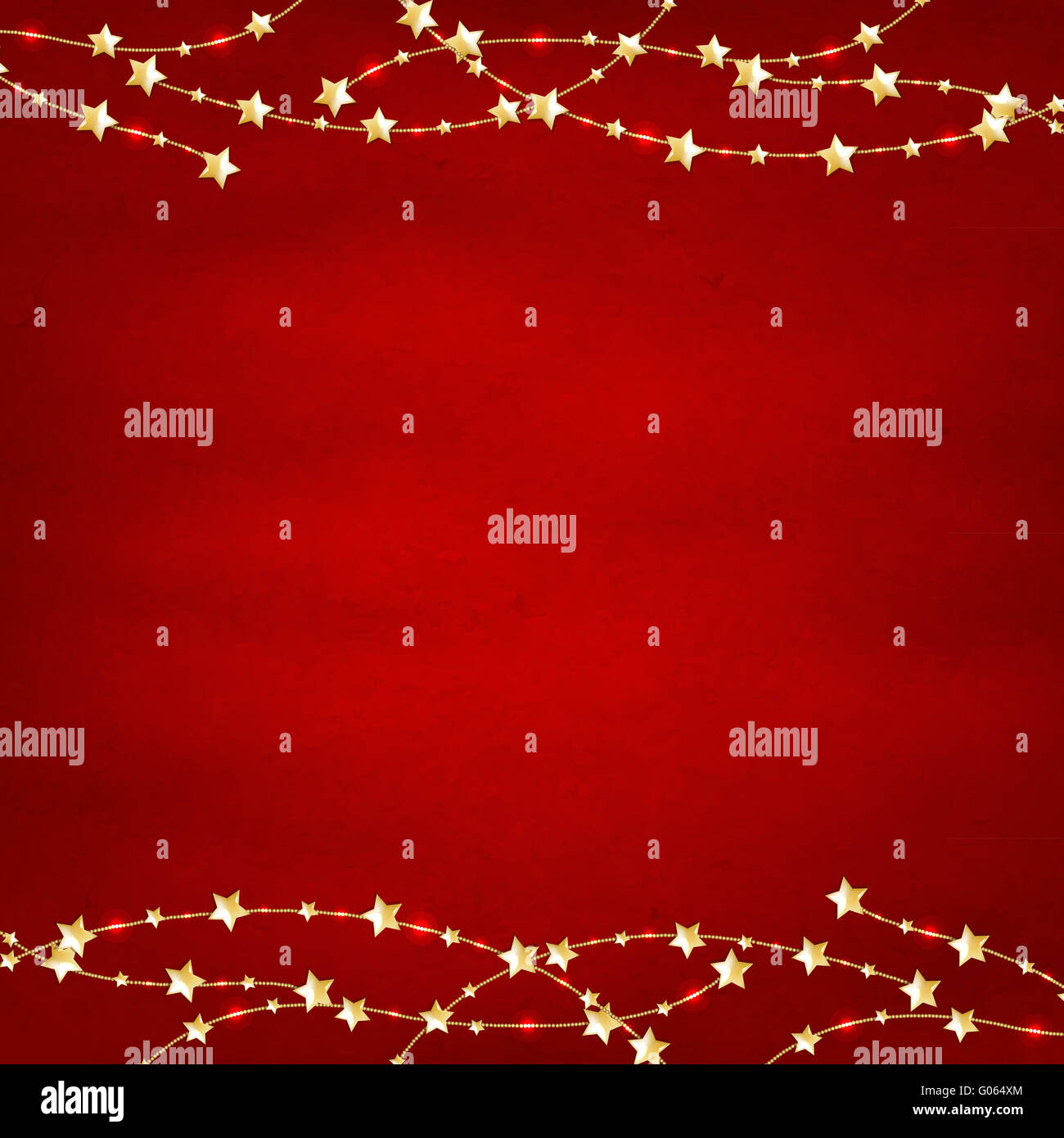 Xmas retro rosso sfondo con stelle dorate Garland Foto Stock