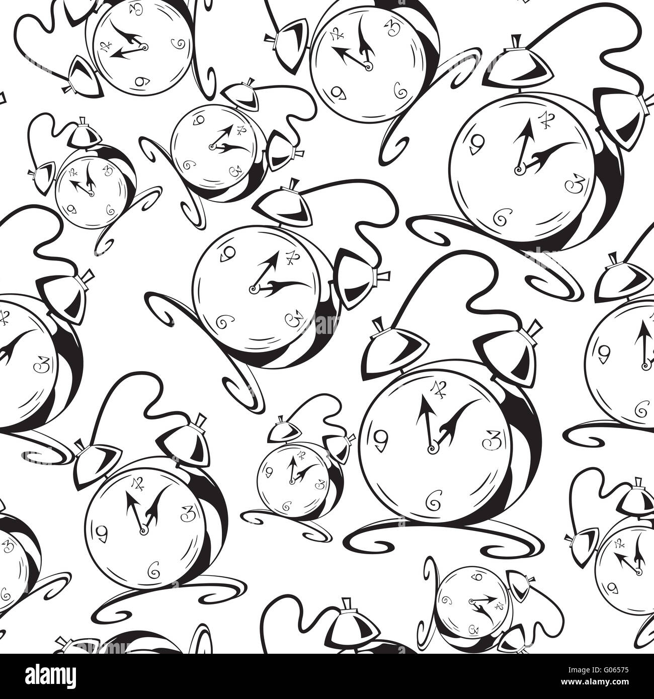 Bianco e nero orologio contorno vettore senza giunture Foto Stock