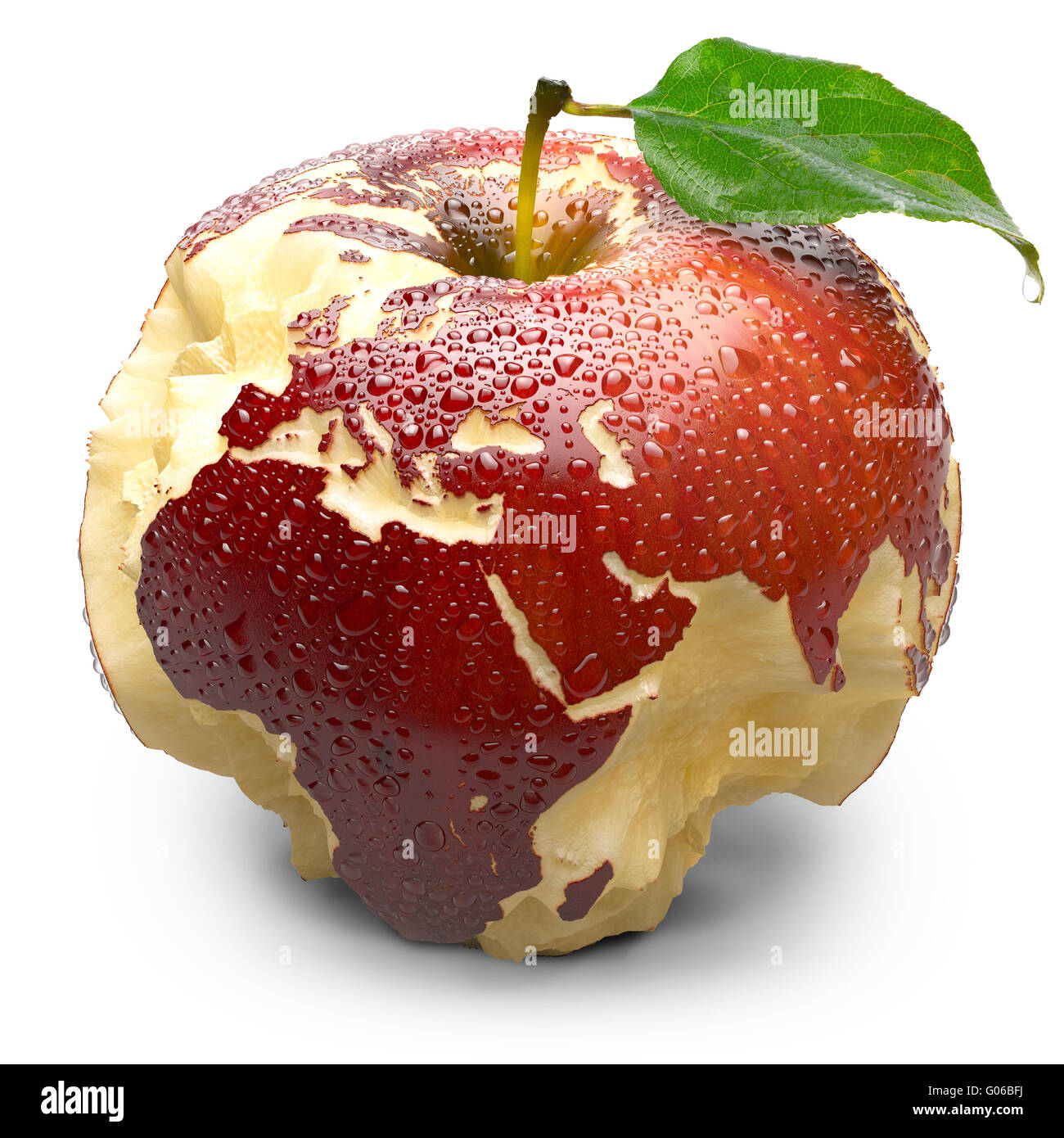 Apple con scolpito continenti. Europa e Africa Foto Stock