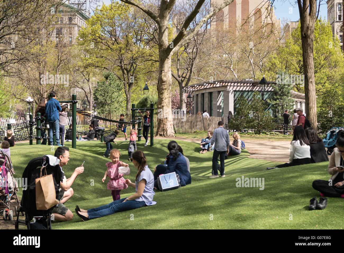 Parco giochi a Washington Square Park, Greenwich Village, NYC Foto Stock