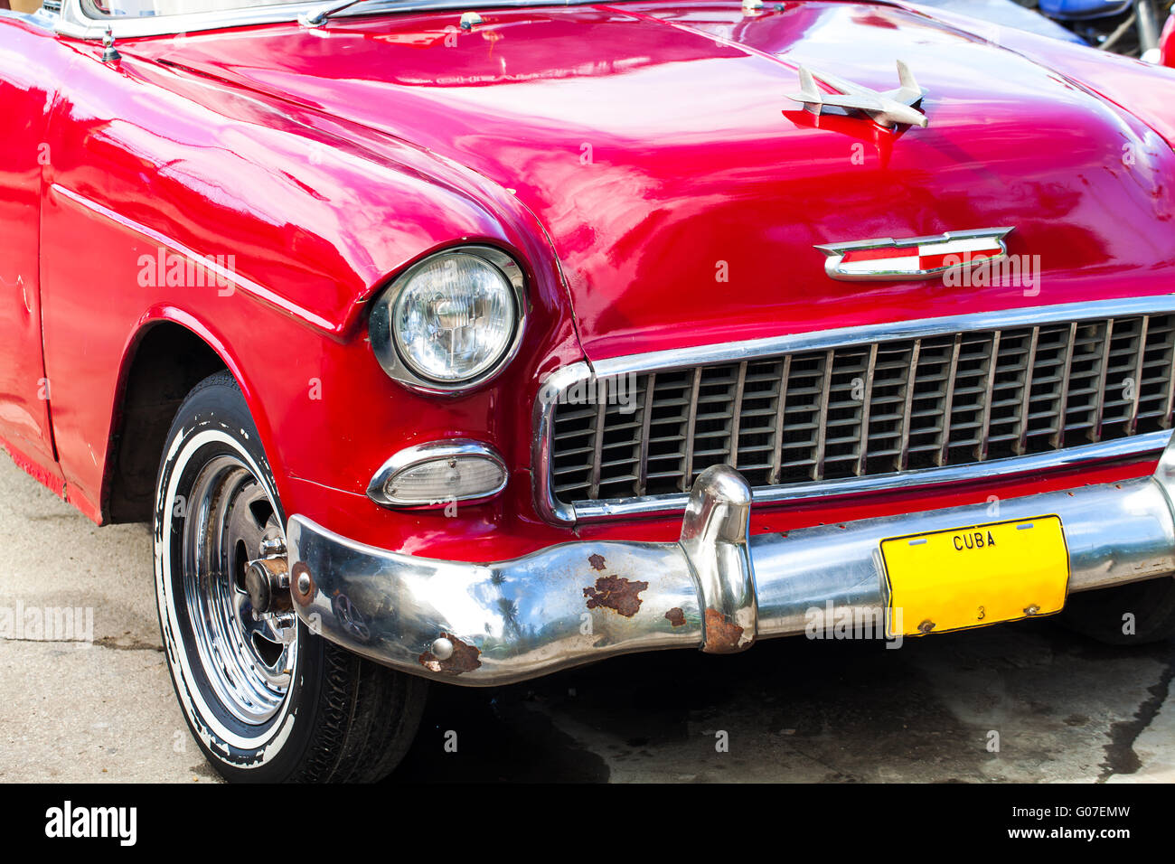 Caraibi American Classic Cars a Cuba Vista frontale Foto Stock