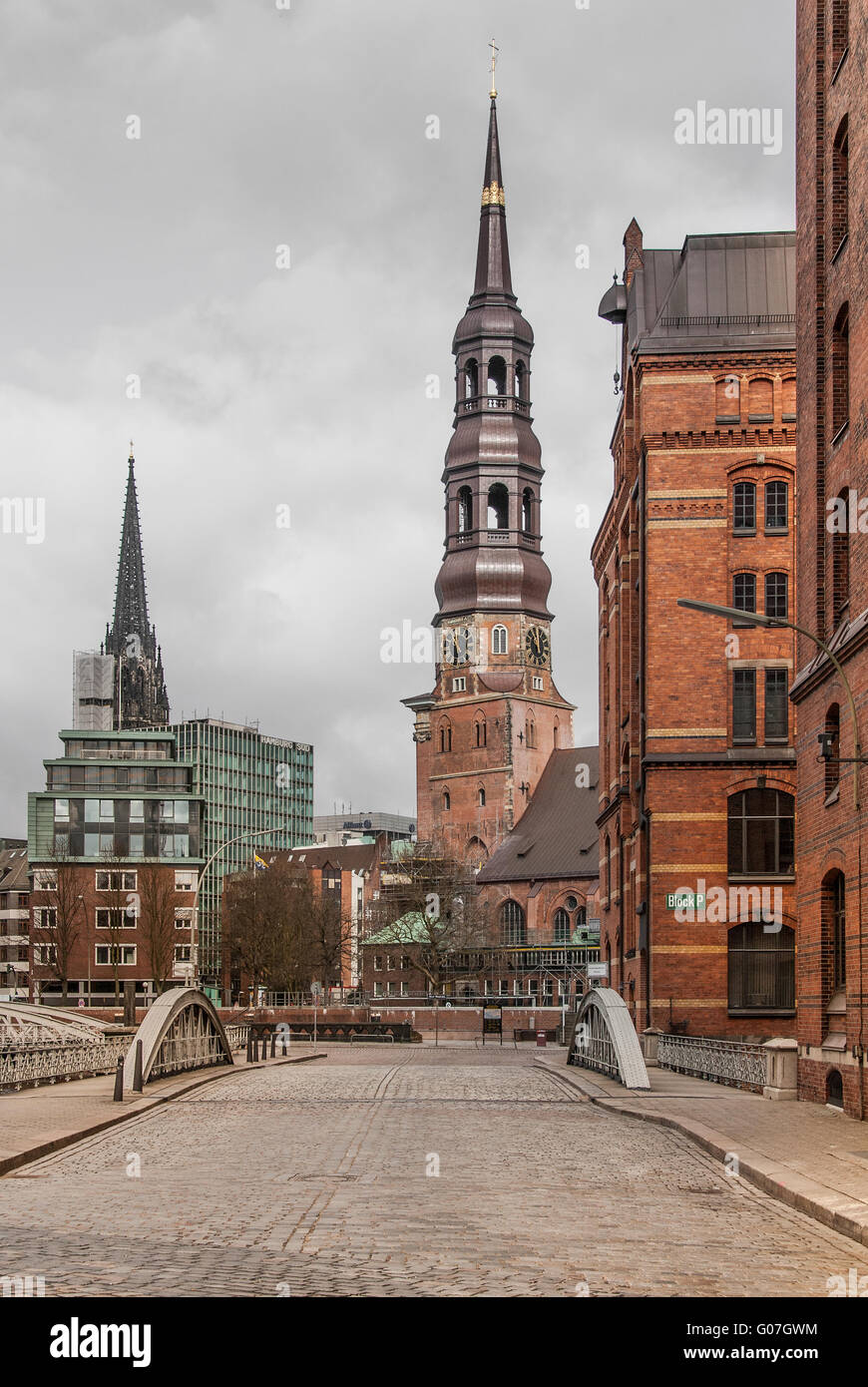 Il vecchio distretto Warehouse -St. Katharinenkirche Foto Stock