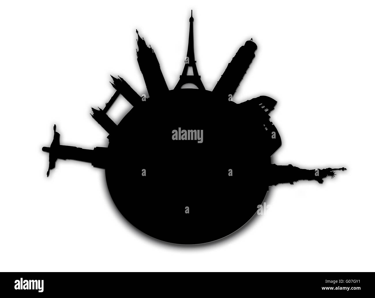 Silhouette nera dei luoghi di interesse di Eur Foto Stock