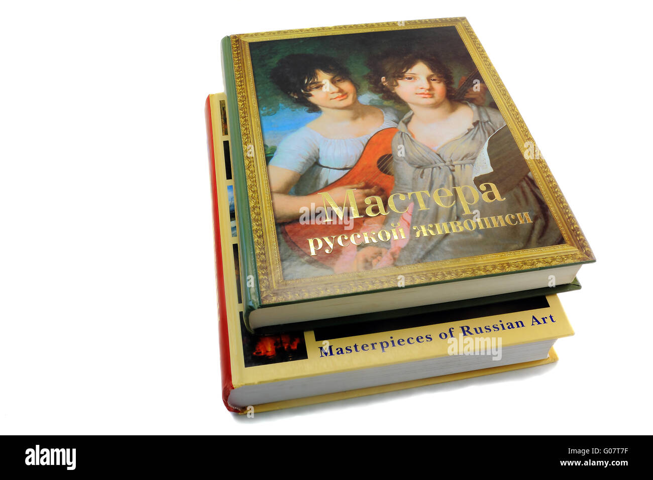 Due libri sulla pittura su sfondo bianco Foto Stock