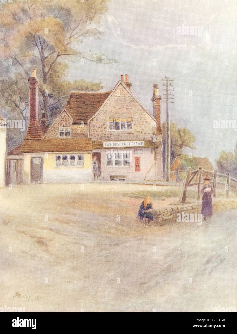 EWHURST: l'ufficio postale. Surrey, antica stampa 1914 Foto Stock
