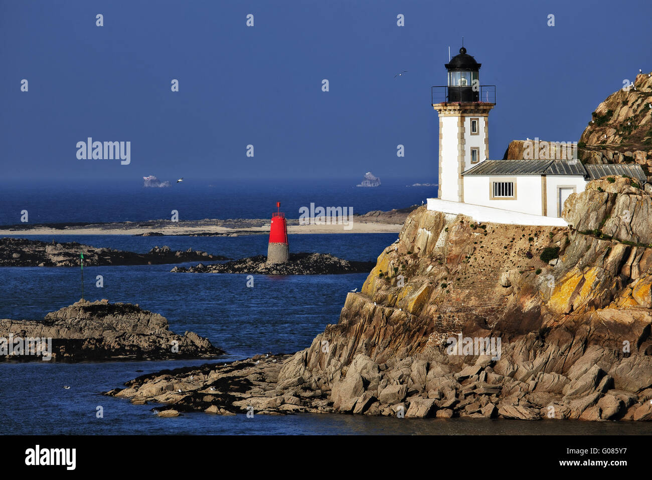 Faro all'Ile Louet, Bretagna Francia Foto Stock