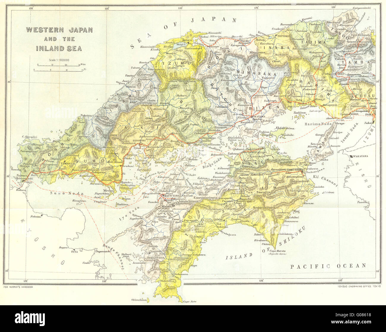 Giappone: West & Inland Sea , 1907 mappa antichi Foto Stock