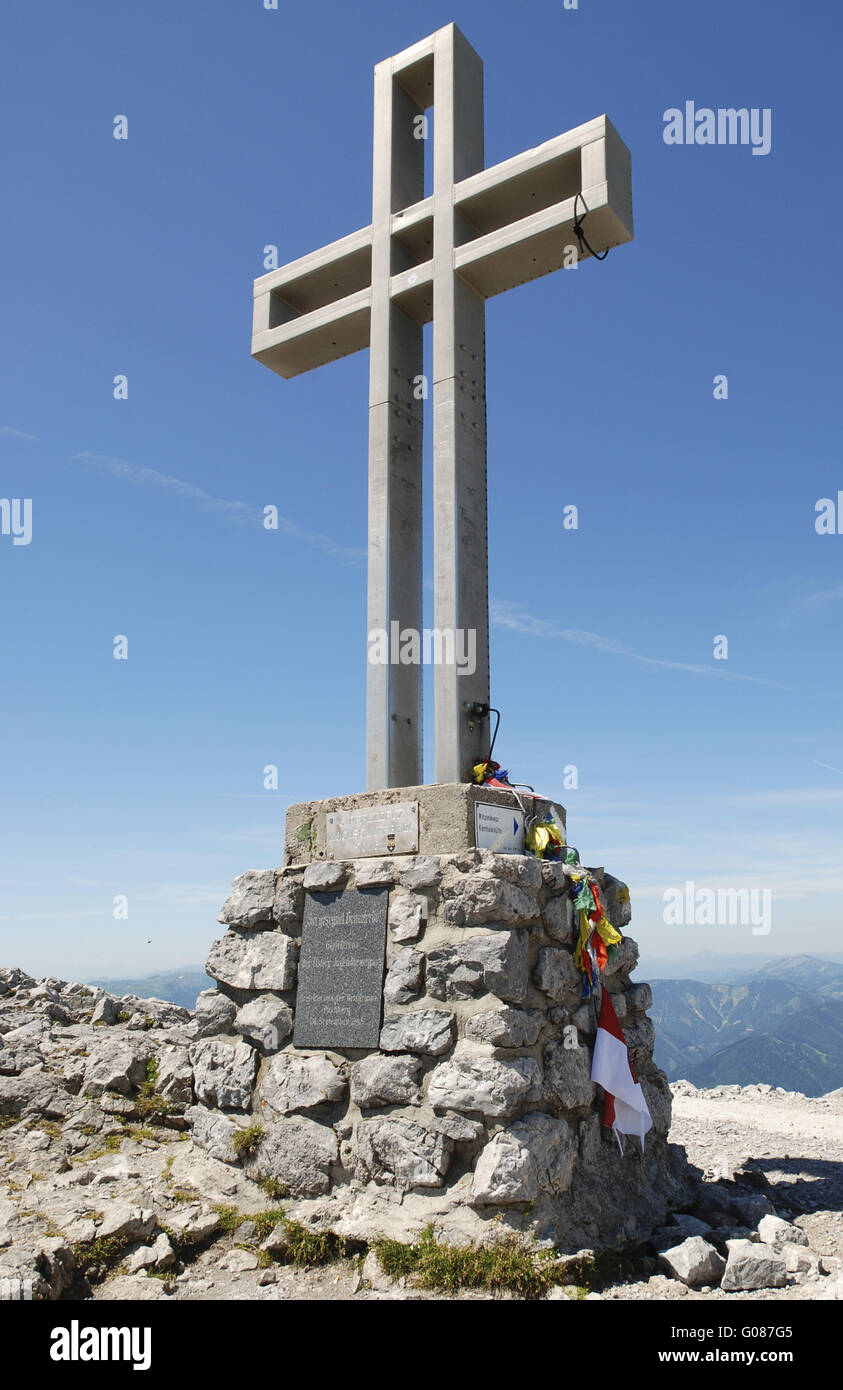 Croce di vetta del monte Klosterwappen Foto Stock