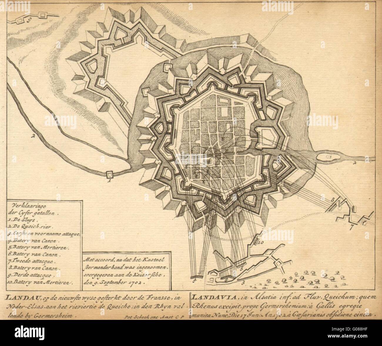 LANDAU: piano urbanistico da Schenk. Scarse. Germania, 1710 Mappa antichi Foto Stock