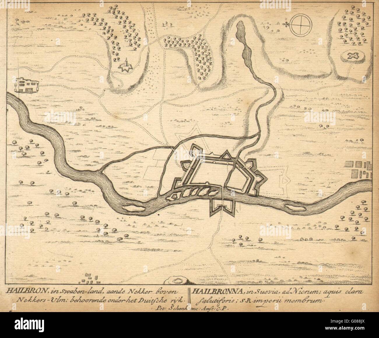 HEILBRONN: piano urbanistico da Schenk. Scarse. Germania, 1710 Mappa antichi Foto Stock