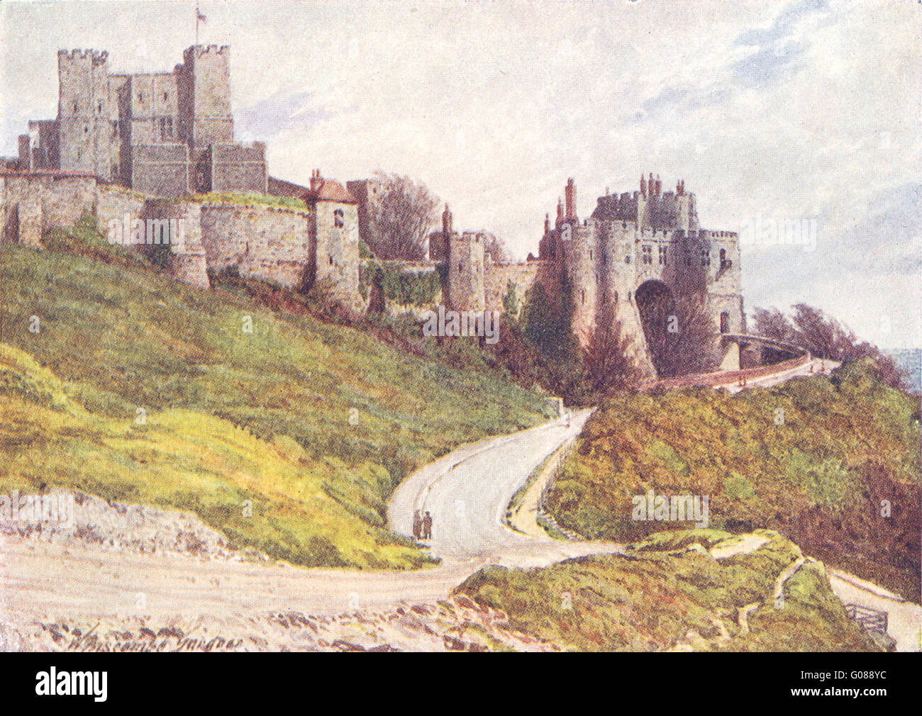 KENT: il castello di Dover da Hill, vintage print 1924 Foto Stock