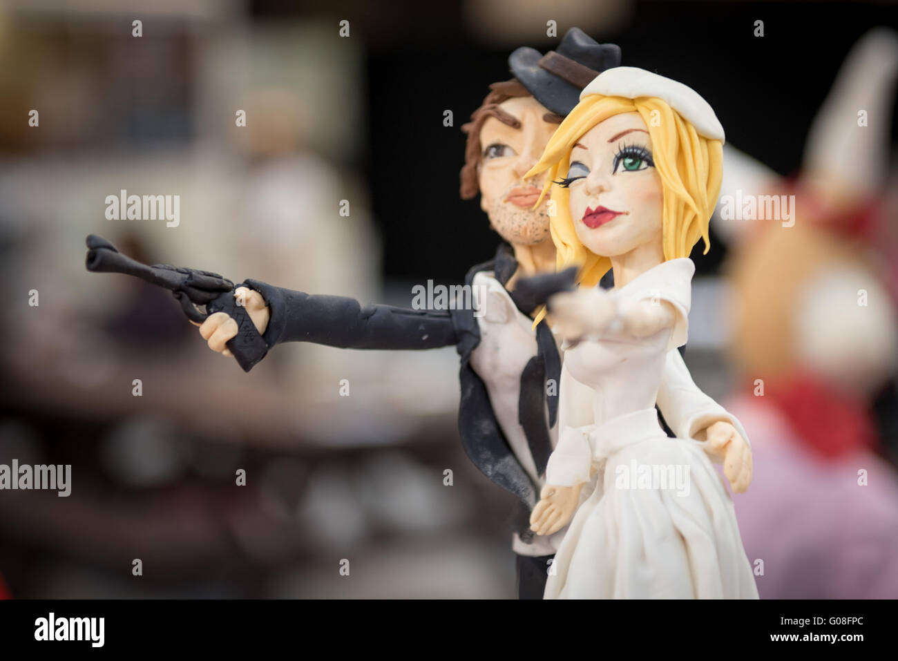 Bonnie e Clyde sposi Decorazione Torta a International - La Sugarcraft, torta decorazione e cottura mostra a Londra Foto Stock