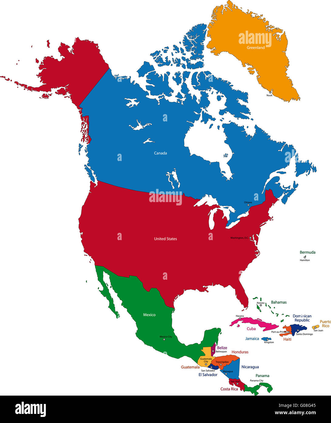 Mappa del Nord America Foto Stock