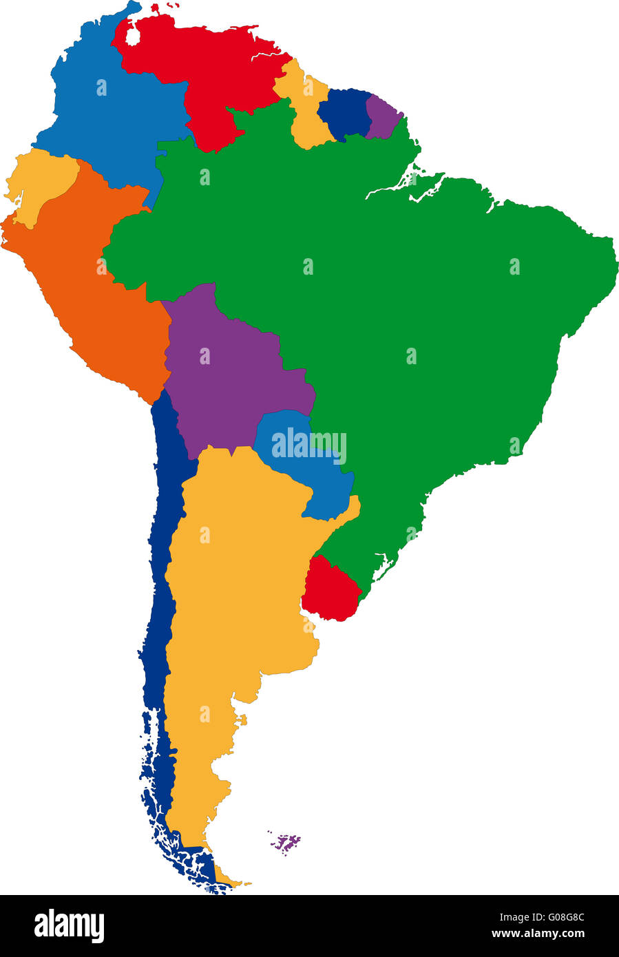 Colorato Sud America map Foto Stock