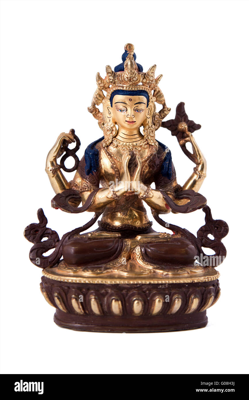 Statua di Buddha su sfondo bianco Foto Stock