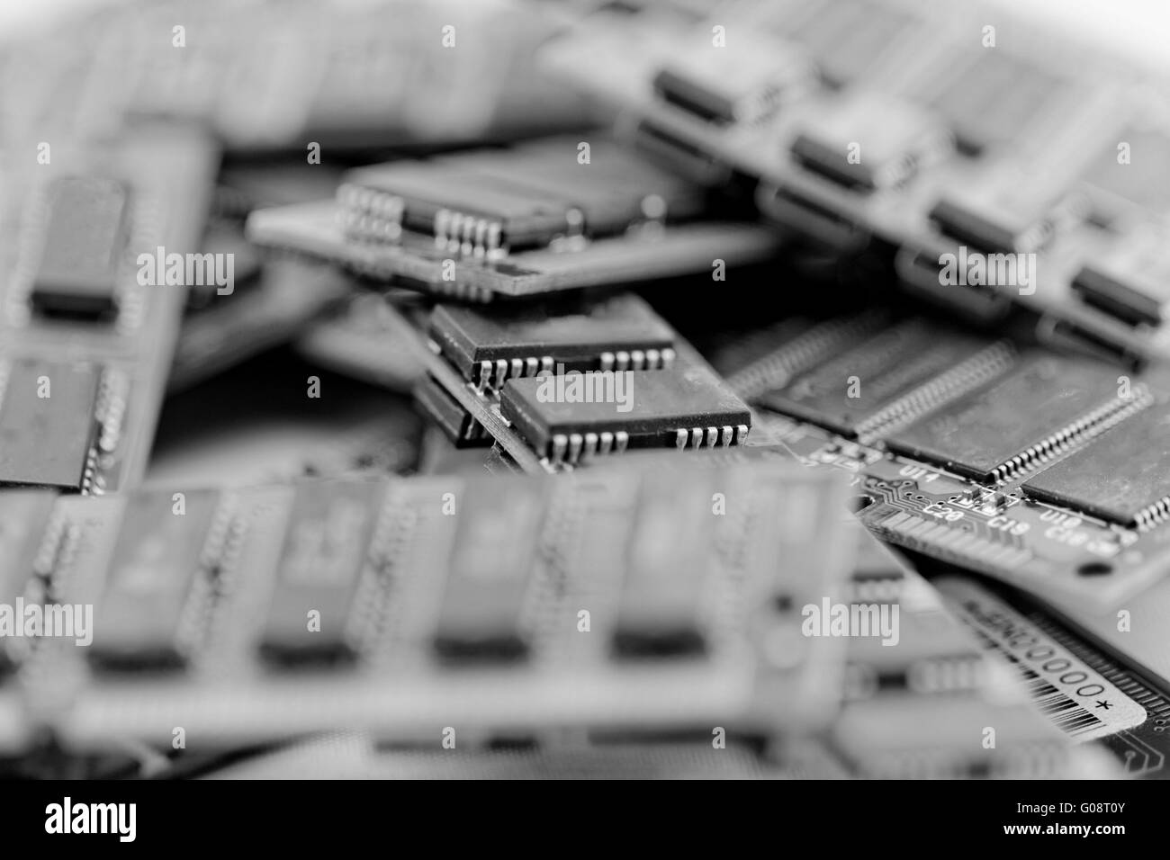 Molti computer diversi moduli di memoria nel bw (RAM Foto Stock