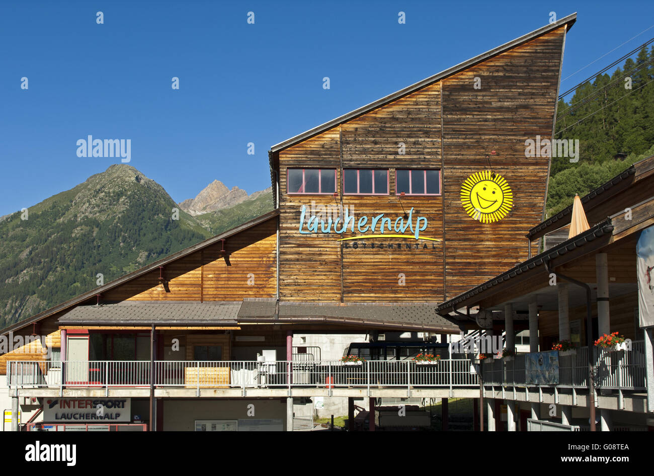 La stazione inferiore della funivia a Wiler - Lauchernalp Foto Stock