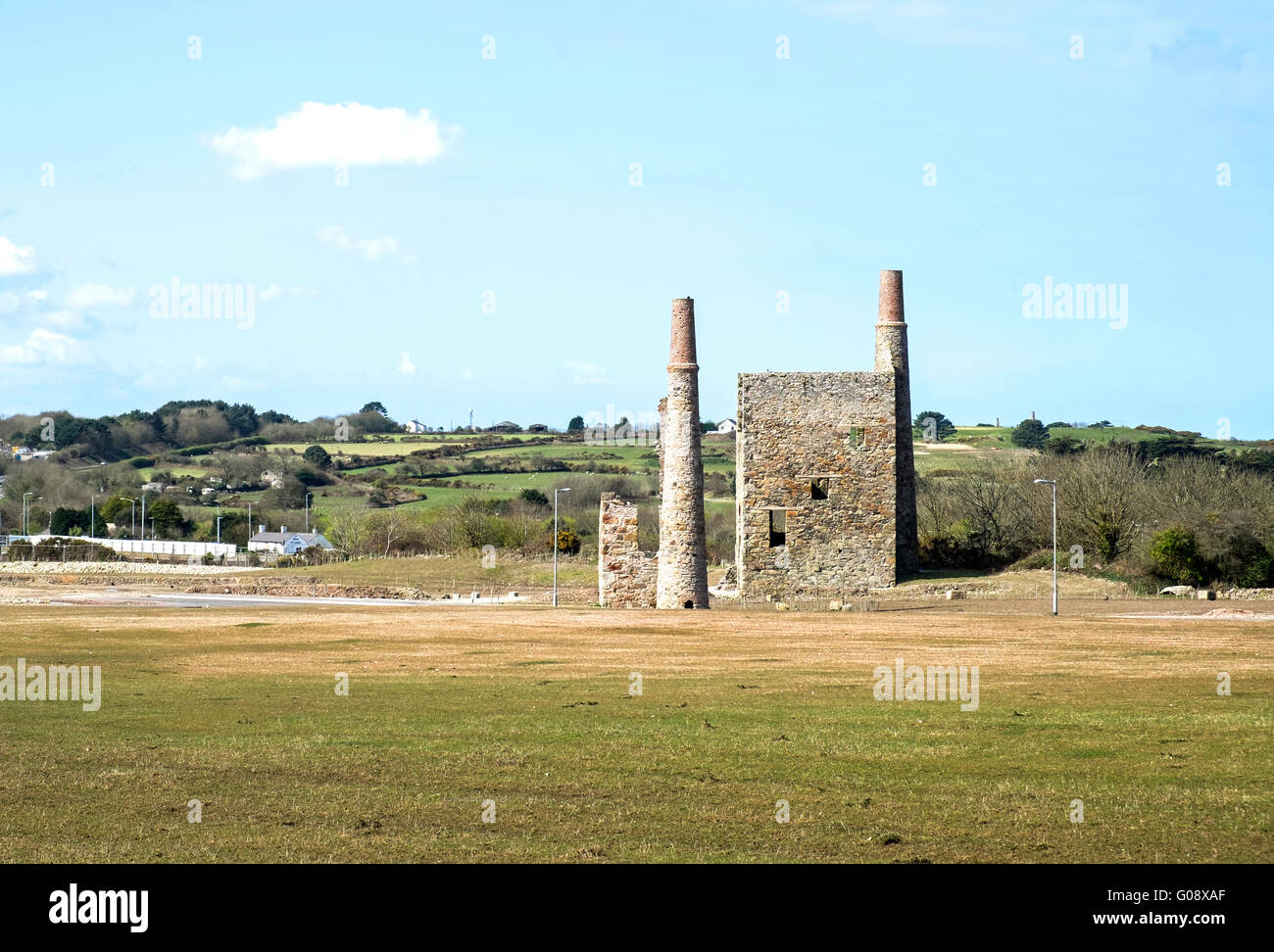 Rigenerata ex miniere di stagno terreno per nuove industrie a Scorrier vicino a Redruth in Cornwall, Regno Unito Foto Stock