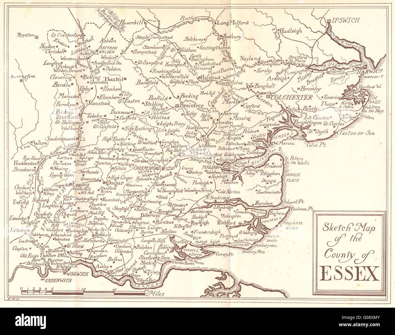 ESSEX: schizzo, 1909 Mappa antichi Foto Stock