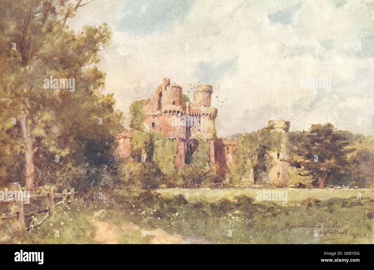 SUSSEX: Hurstmonceaux Castello, antica stampa 1906 Foto Stock