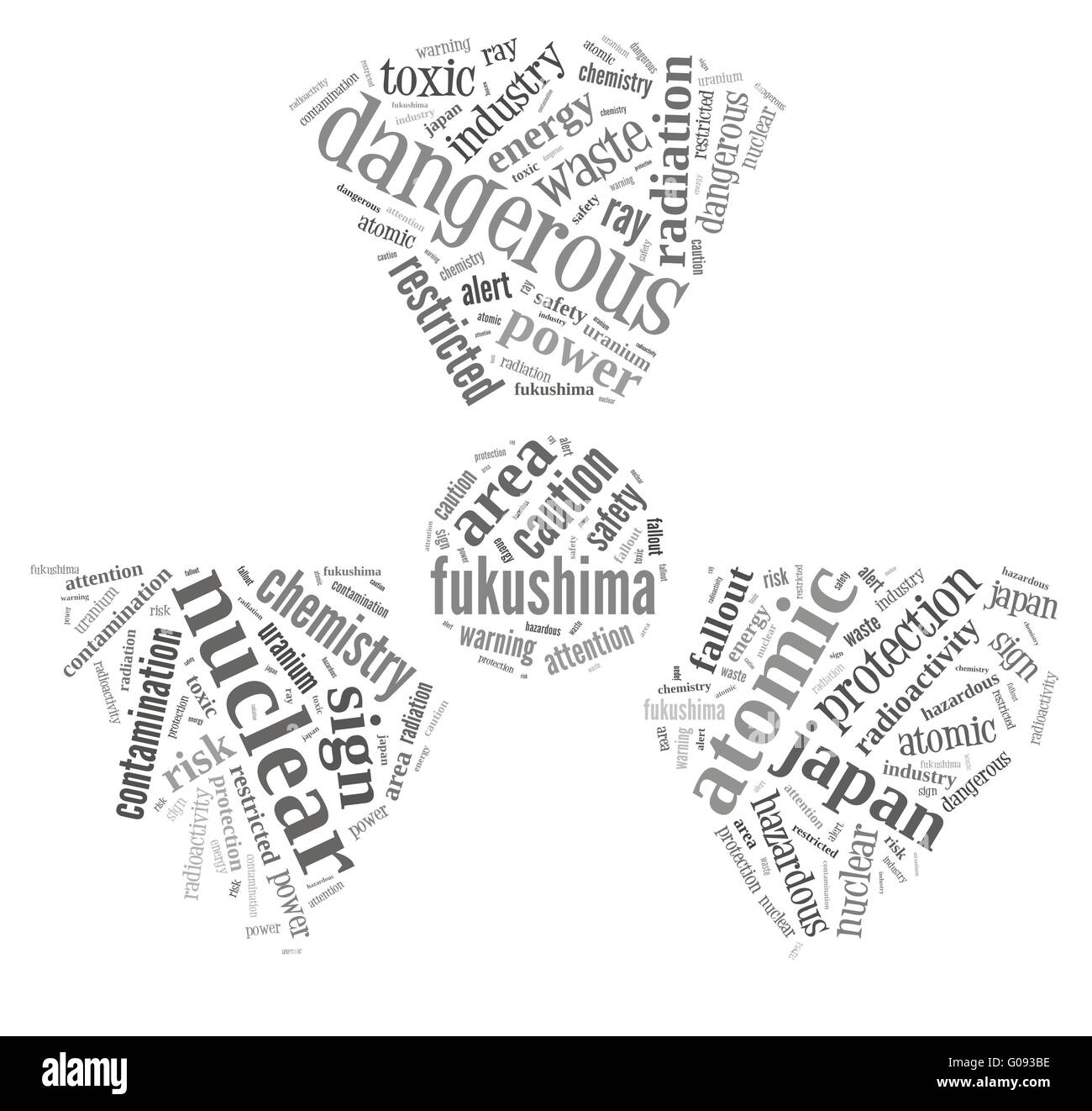 La contaminazione nucleare cartello segnaletico word cloud su f Foto Stock