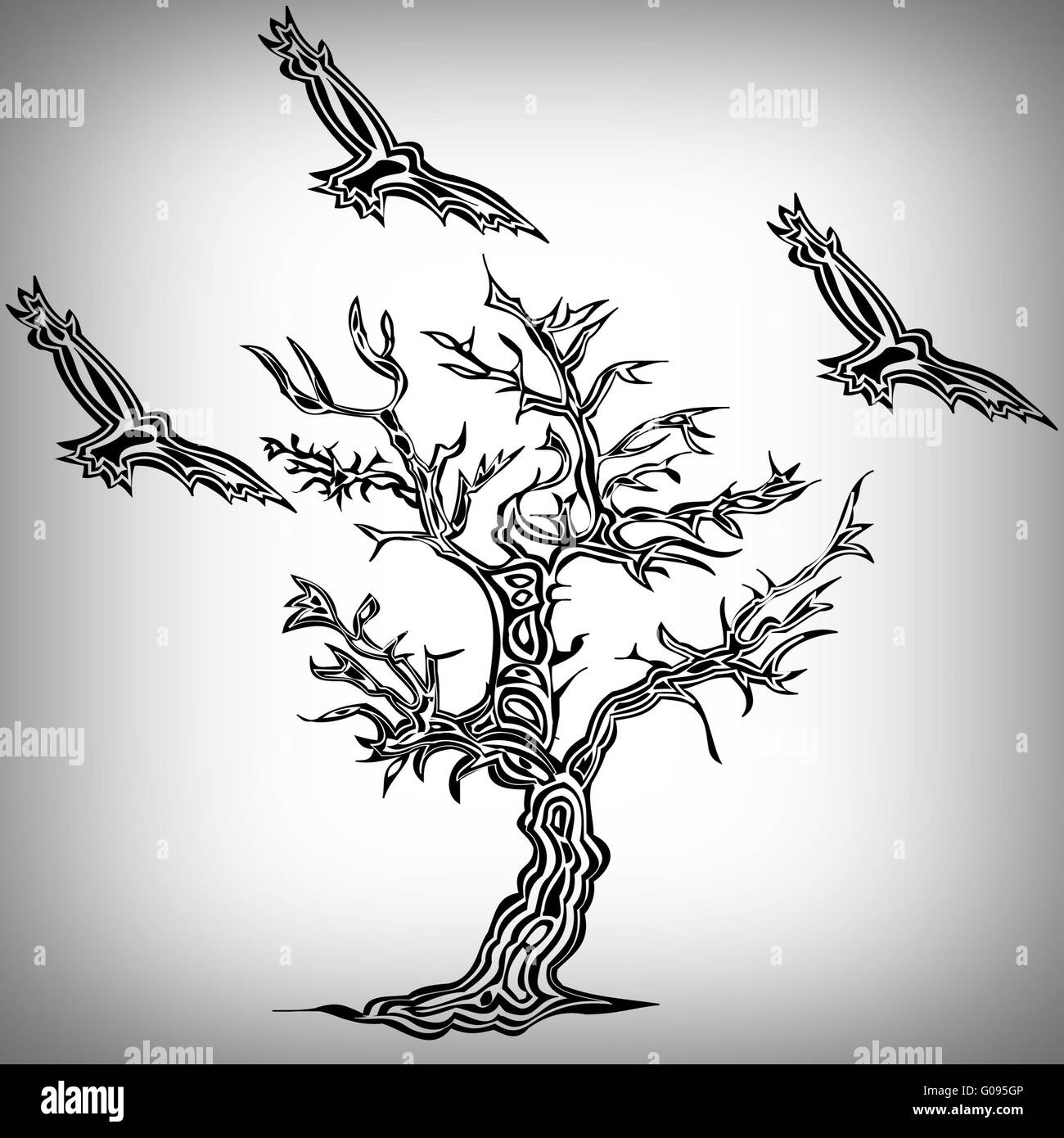 Albero e bird tattoo style Foto Stock
