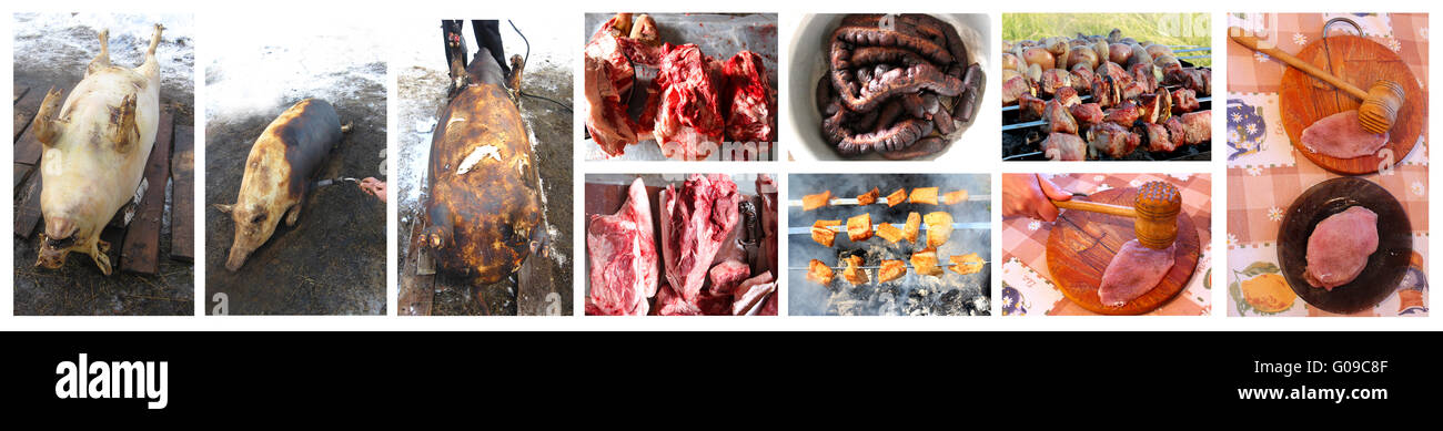 Tutte le fasi del processo con passa la carne dalla s Foto Stock