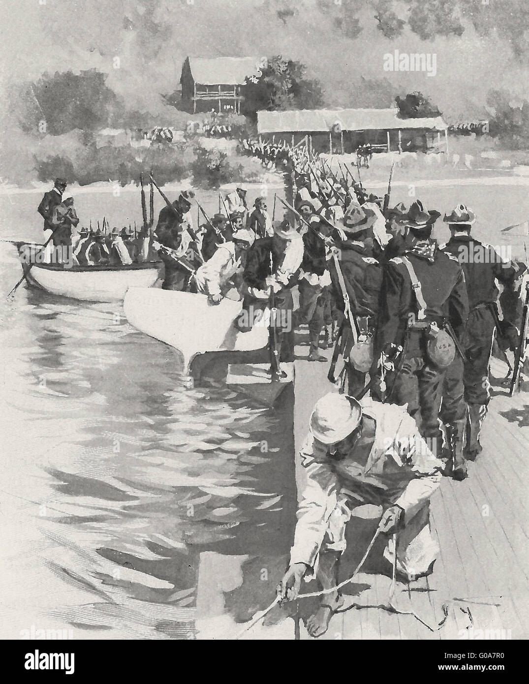 Lo sbarco a Guanica durante la spagnola guerra americana, 1898 Foto Stock