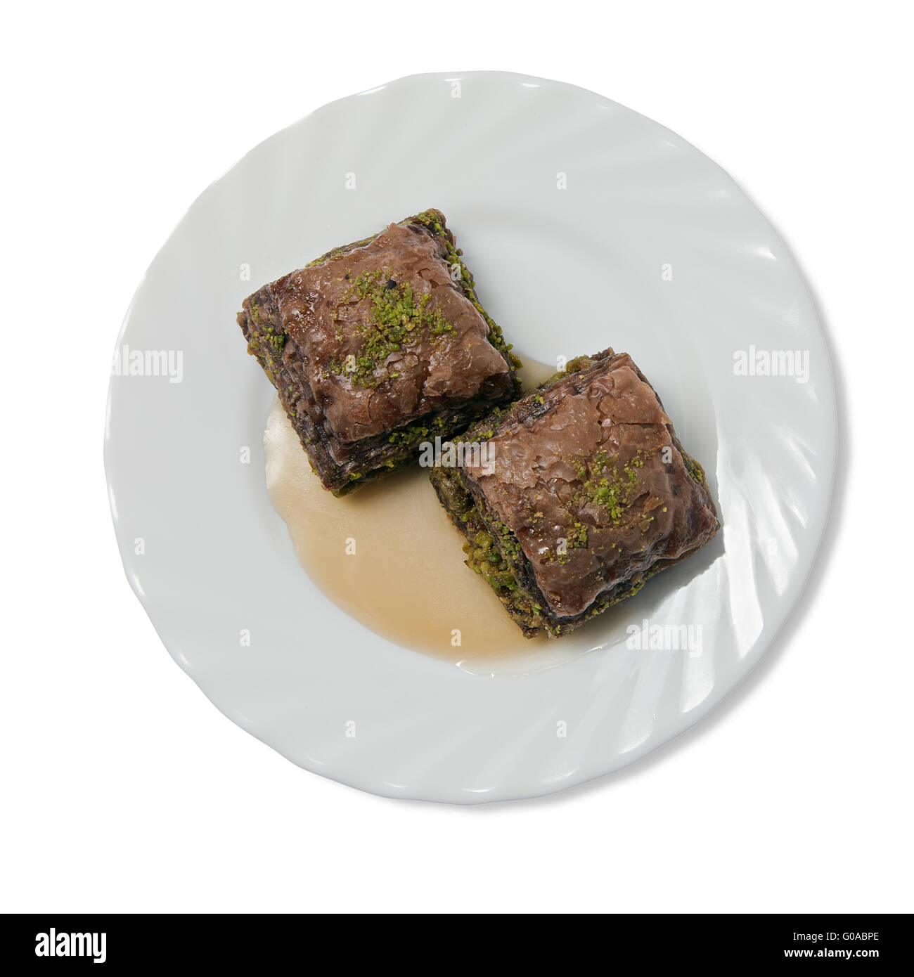 Piastra con bagno turco baklava isolate su sfondo bianco Foto Stock