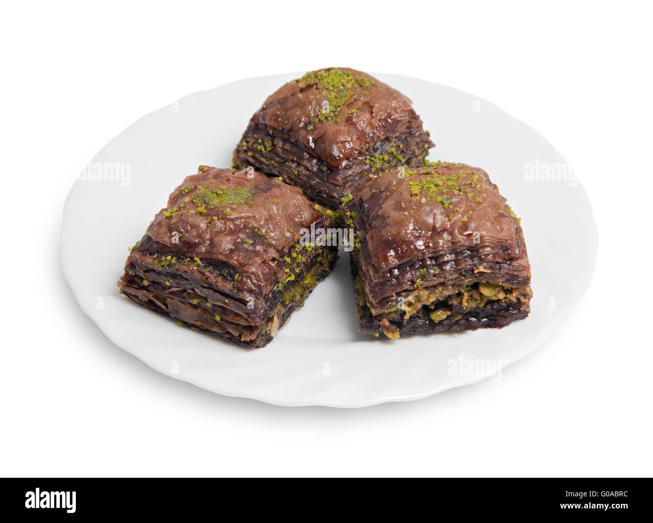 Piastra con bagno turco baklava isolate su sfondo bianco Foto Stock