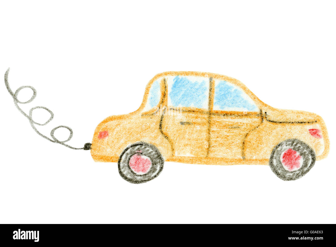 Auto isolato su uno sfondo bianco, per bambini dipinte a mano immagine, disegno a matita Foto Stock