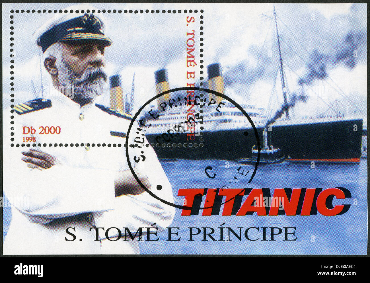 ST. Tommaso E PRINCIPE ISOLE - 1998: mostra il Capitano Edward John Smith e Titanic Foto Stock