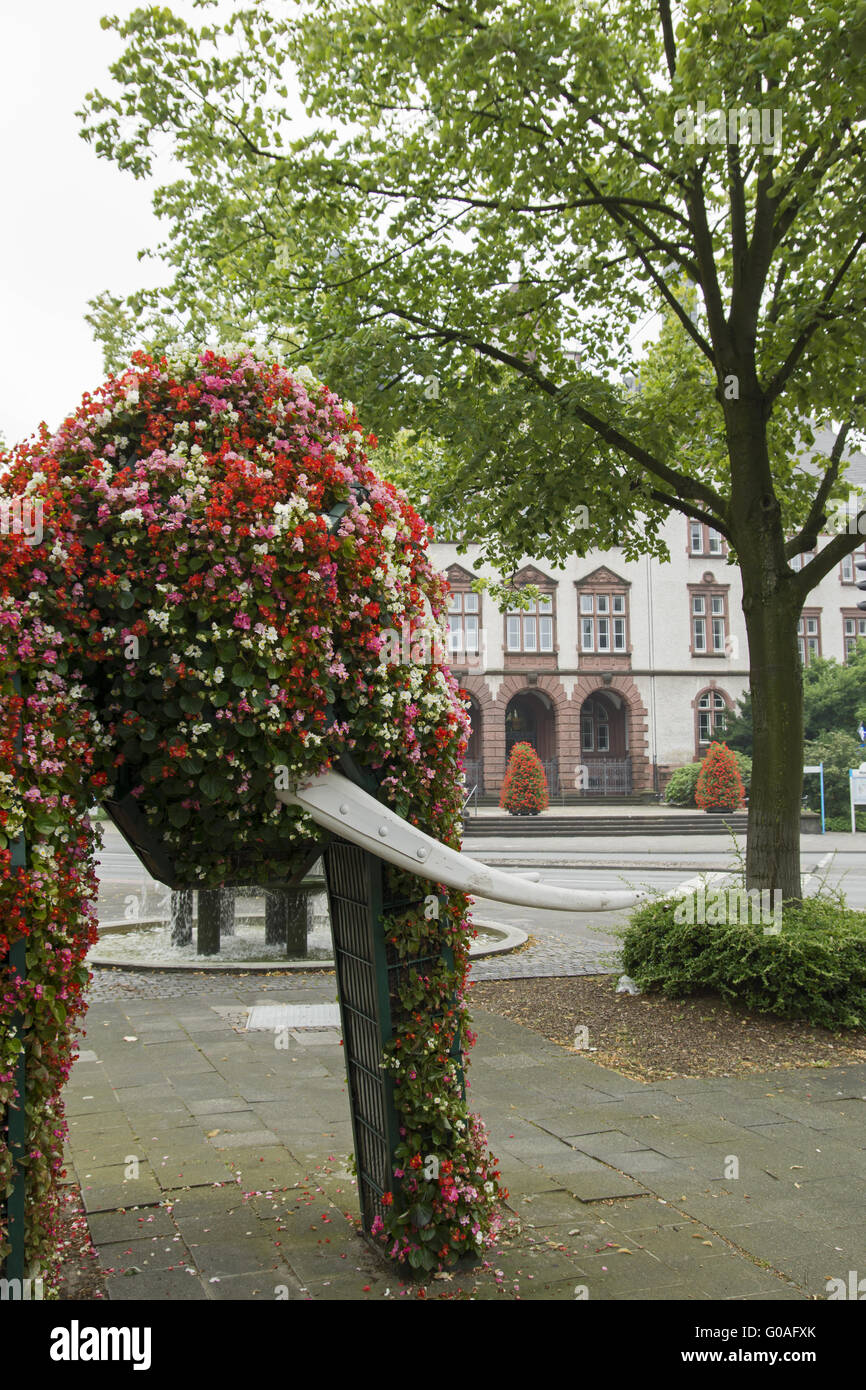 Fiore-elephant vicino al palazzo del municipio in Hamm, Tedesco Foto Stock