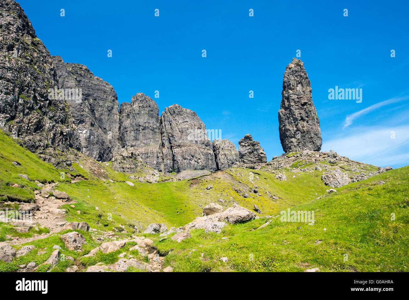 Le guglie di roccia sulla isola di Skye in Scozia Foto Stock