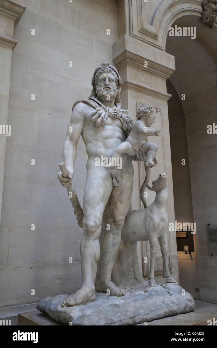 Hercules (Heracles) con suo figlio Telefo, statua romana (marmo) copia di originale greco, 1a-2a secolo D.C. (originale 4° C. BC) Foto Stock