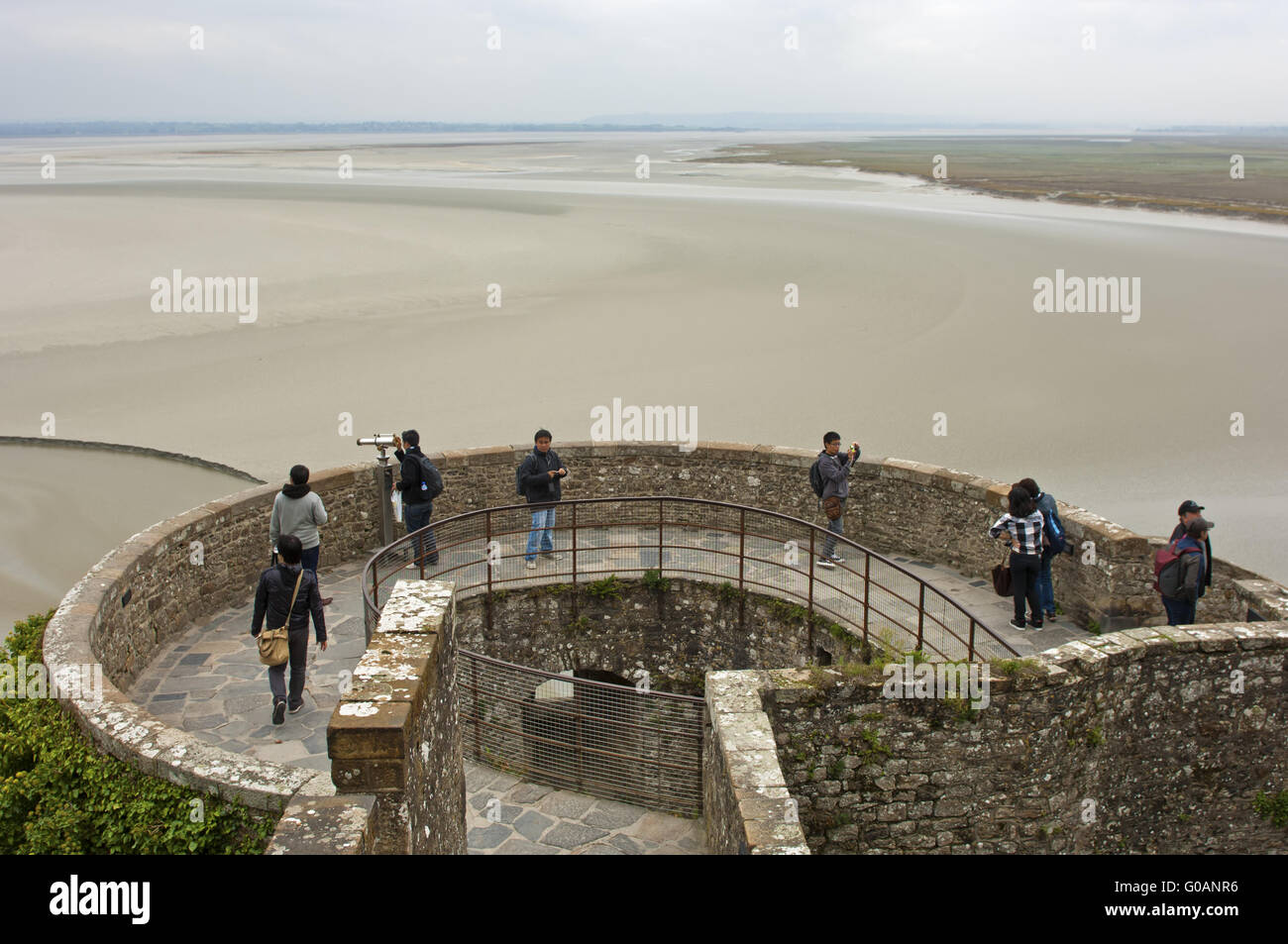Velme a bassa marea presso l'abbazia di Mont St Michel Foto Stock