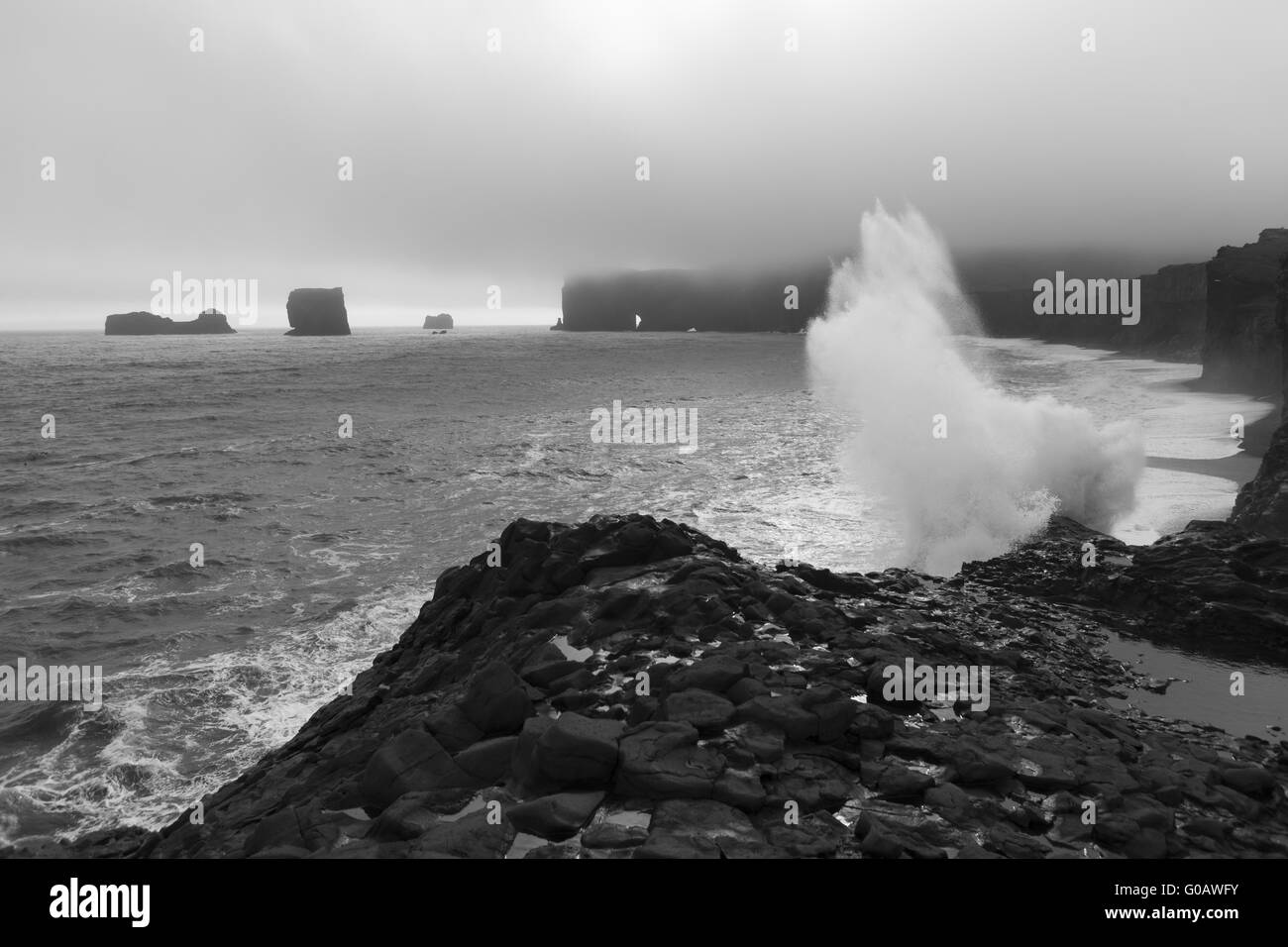 Grande onda Cape Dyrhólaey, Islanda Foto Stock