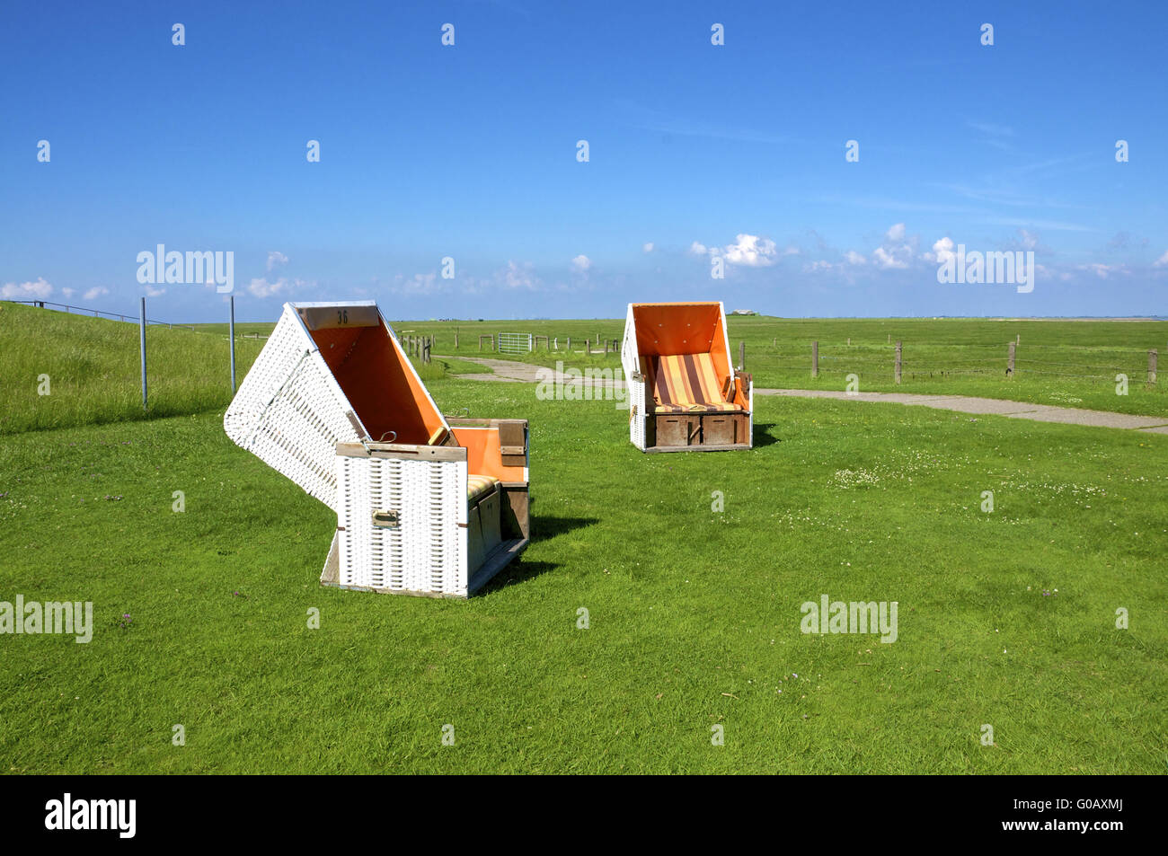 Sedia spiaggia su Langeneß Foto Stock