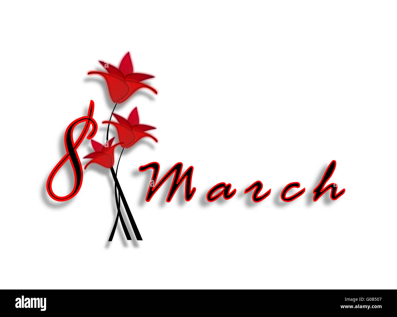 Festa della Donna dell 8 marzo con fiori di colore rosso isolato su uno sfondo bianco. Foto Stock