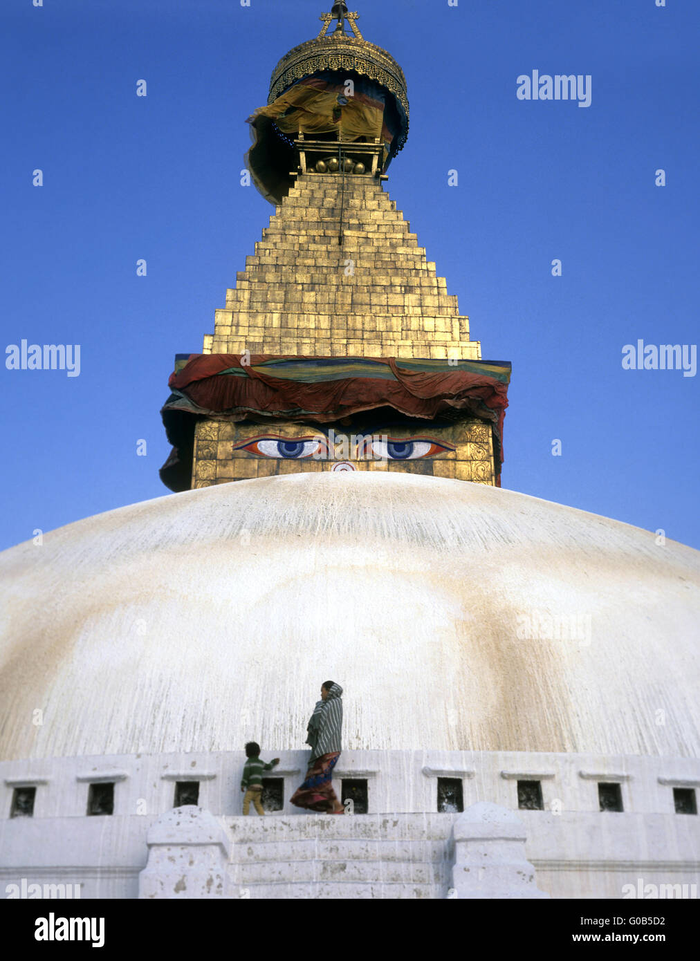 Il grande stupa di Bodnath (Boudhanath), Nepal Foto Stock