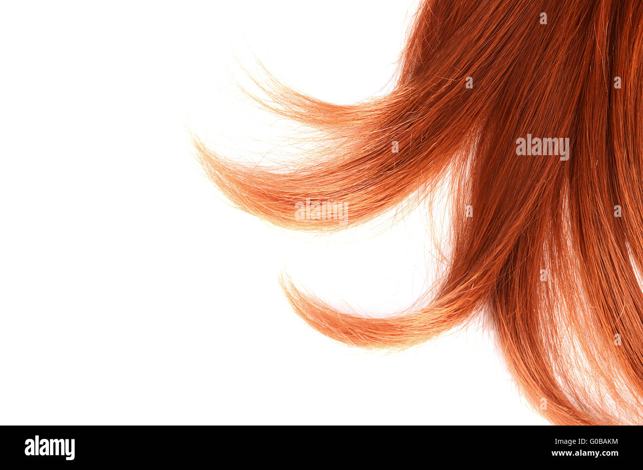 Bellissimi capelli rossi isolato su sfondo bianco Foto Stock