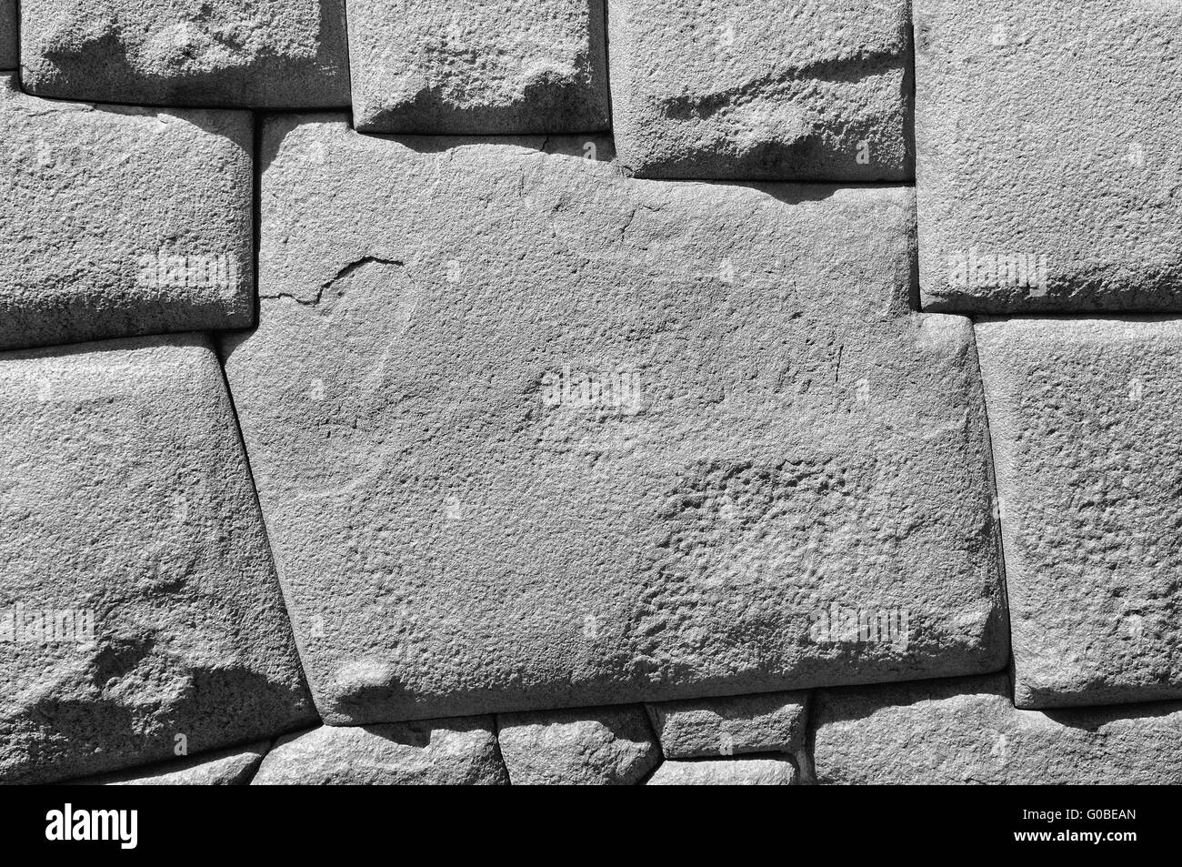 Cusco Peru dodici curve pietra in bianco e nero Foto Stock