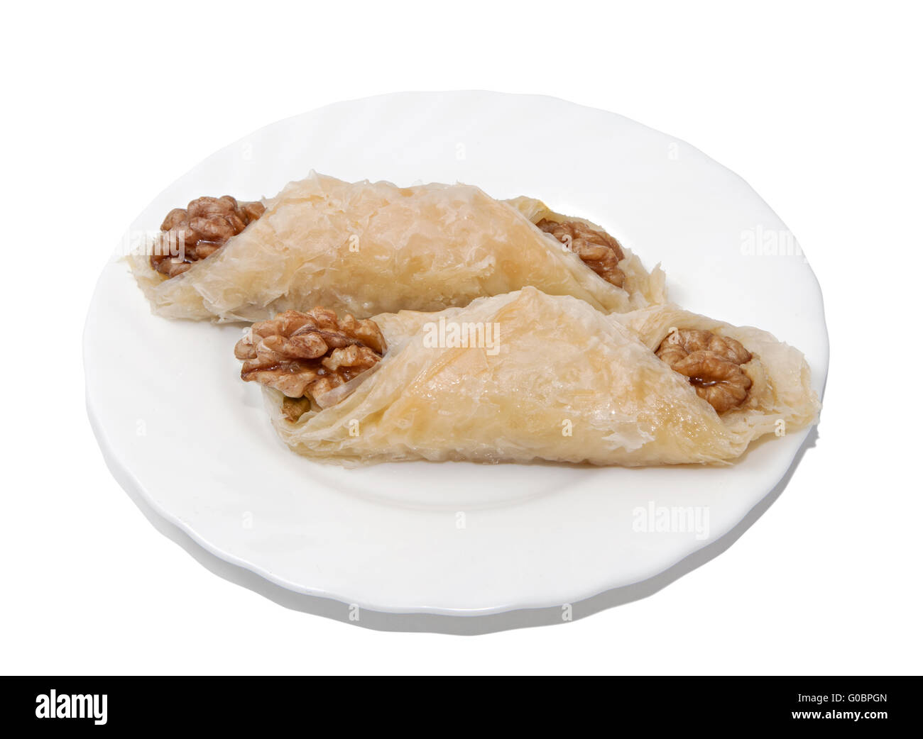 Piastra con bagno turco baklava isolate su sfondo bianco Foto Stock