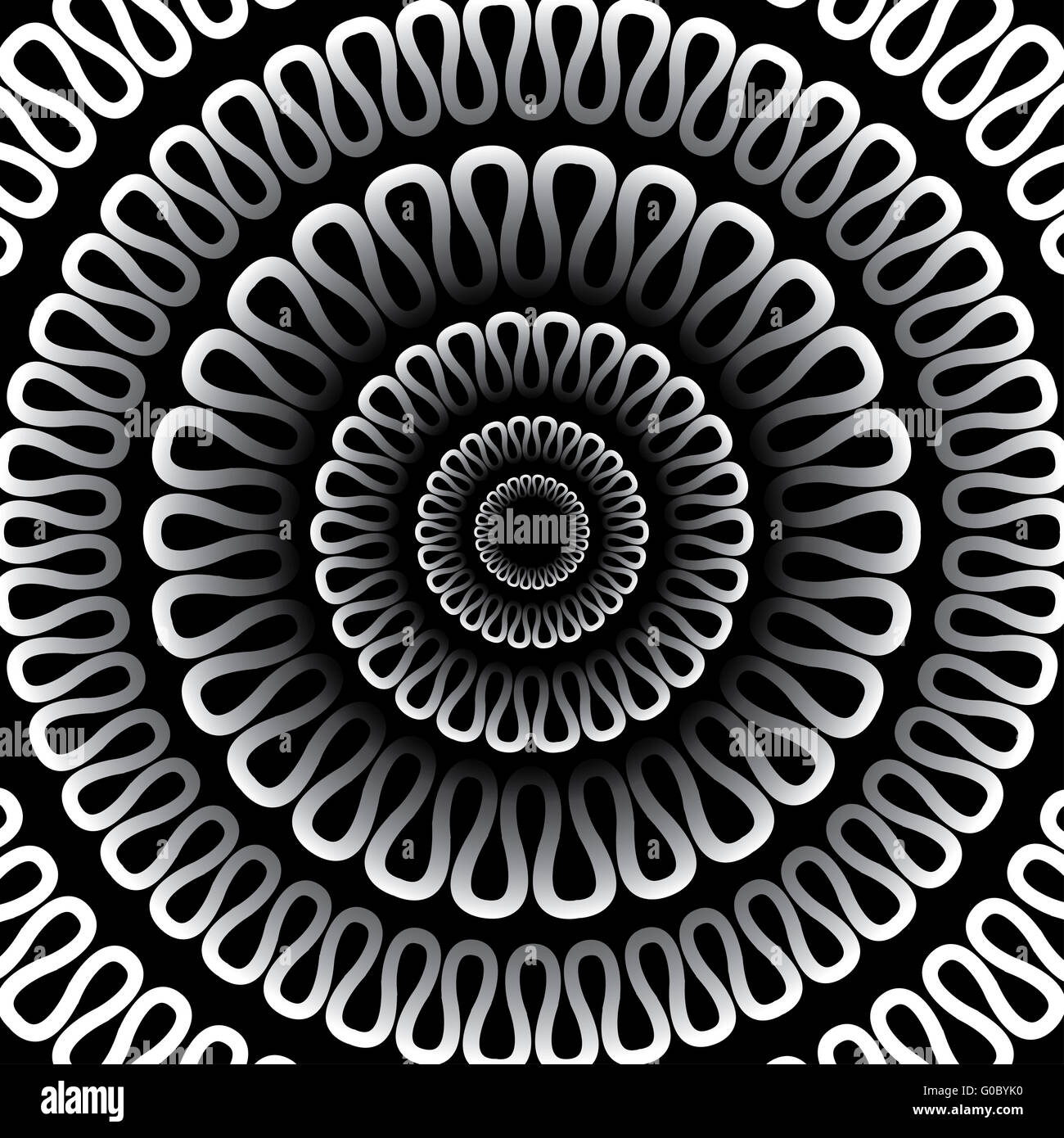 Sfondo del vettore. Modello radiale su sfondo nero Foto Stock