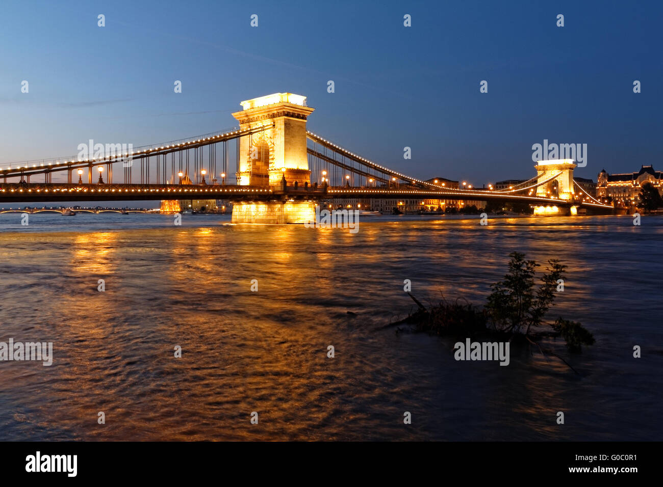 Foto del ponte di sospensione di notte a Budapest Foto Stock