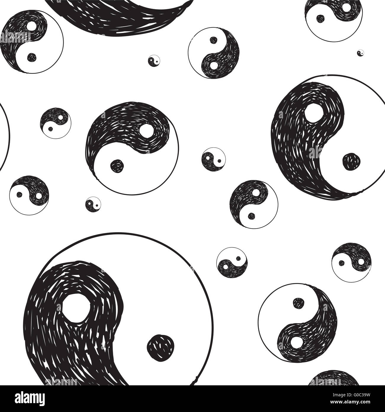 Nero in yan doodle pattern Foto Stock