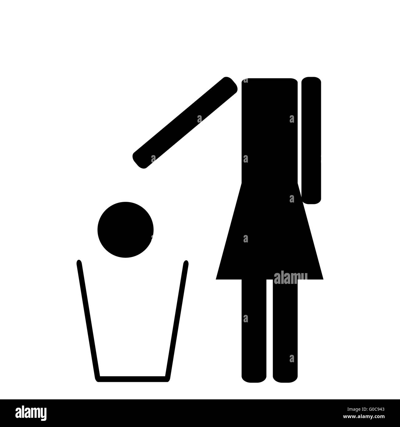 Donna getta nel cestino la sua testa Foto Stock