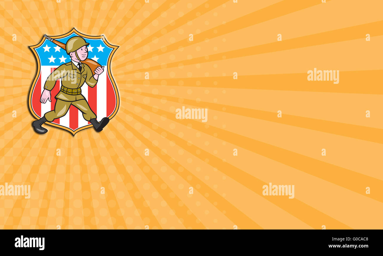 Business card Seconda Guerra Mondiale soldato americano scudo Cartoon Foto Stock