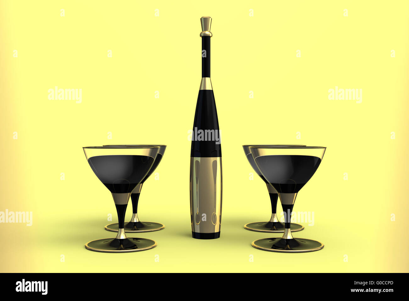 Bicchieri da Martini e la bottiglia. Foto Stock